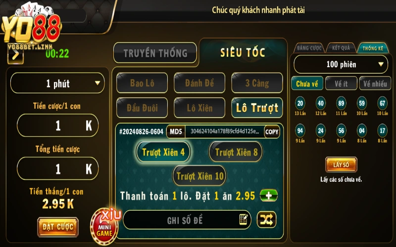 Các sản phẩm xổ số siêu tốc tại cổng game Yo88