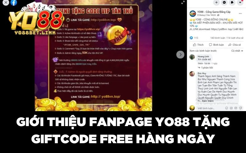 Giới thiệu Fanpage Yo88 tặng giftcode miễn phí hàng ngày