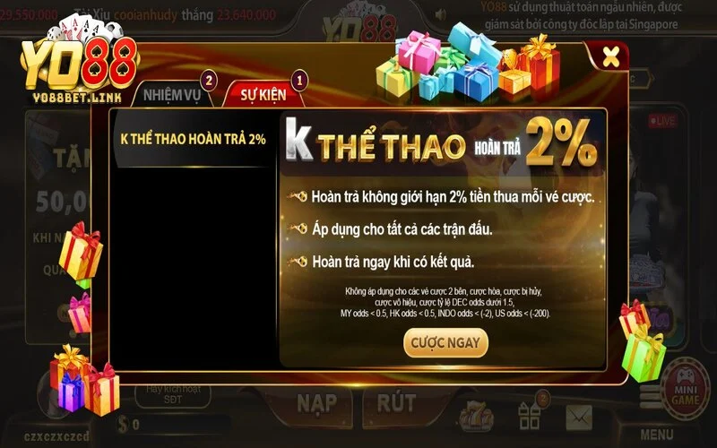 Khuyến mãi K thể thao hoàn trả không giới hạn 2%