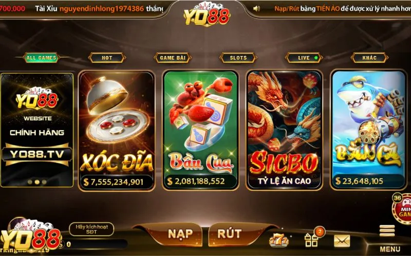 Sảnh game nhà Yo88 - Đẳng cấp, đỉnh cao