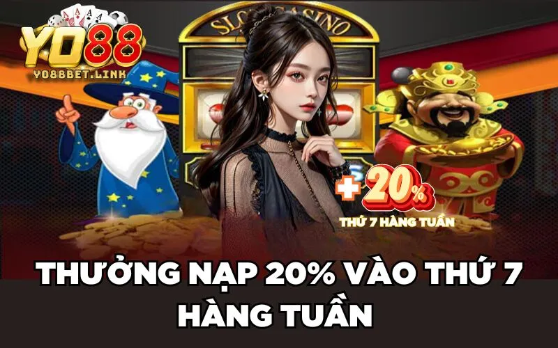 Khuyến Mãi Thưởng Nạp 20% Vào Thứ 7 Hàng Tuần Tại Yo88