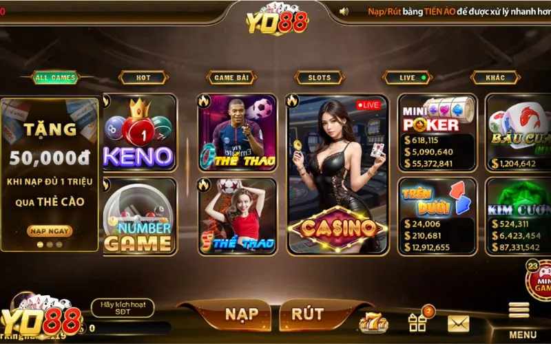 Yo88 đa dạng sảnh game, trò chơi đặc sắc